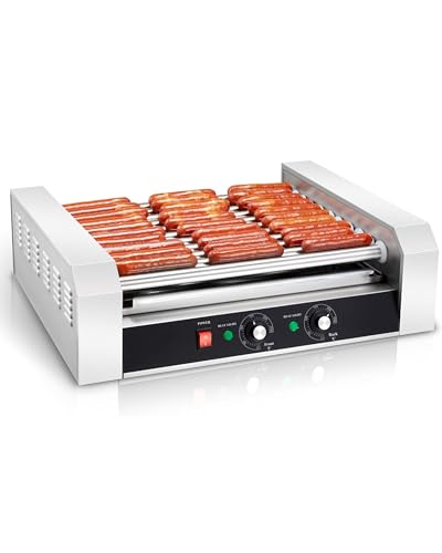 SYBO Hot Dog Roller, 30 Hot Dogs 11 Rollers Grill Cooker Machine with Removable Stainless Steel Drip Tray, 1430-Watts, Ideal for Commercial And Party Use