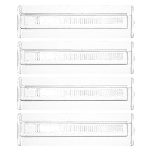 TOYANDONA Separadores de Cajones de Plástico Transparentes 4 Piezas, Divisores Ajustables Expandibles de 29,5 a 50 Cm para Armarios y Cocina, Partición Retráctil para Ropa, Utensilios