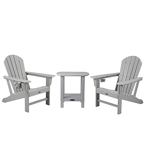 Rxoliotn Adirondack Chair With Cup Holder Of 2 & 2-Tier Outdoor Adirondack Side Table Set (Grey) #TOP9