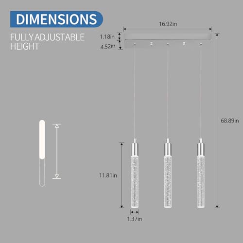 Image of Kitchen Island Lighting Modern Light Fixture Kitchen Island Pendant Light Dimmable LED Chrome Mini Pendant Lighting Dinning Room Living Room Chrome Pendant Lights(3-Light)
