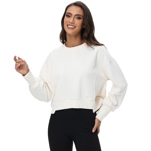Image of Oymyakon Womens Oversized Cropped Sweatshirts Crew Neck Long Sleeve Pullover Sweater Fall Fashion Clothes