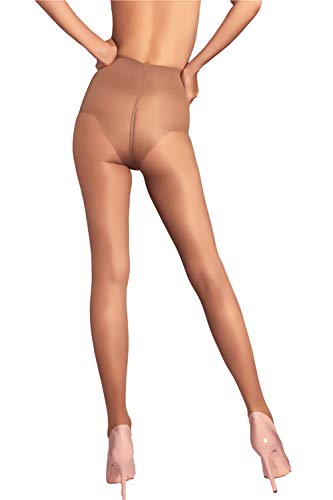 Image of Mila Marutti Nude Control Top Tights for Women | Sheer Shaping Pantyhose | Tummy Slimming Nylons - Caramel, S