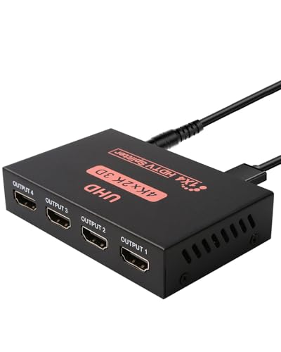 Sdoppiatore HDMI 1 Ingresso 4 Uscite Splitter HDMI 1 in 4 Out Display Simultaneo Supporta 4K@60HZ 3D UHD 1080P Duplicatore HDMI Switch Multipresa HDMI per DVD, HDTV, PS3/4, X-Box, Monitor, Proiettore