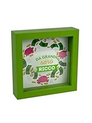 Salvadanaio Decorativo in Cornice Verde, Design 'Da Grande Sarò Ricco', 16x16 cm