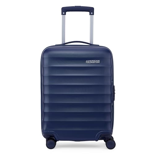 Image of American Tourister Barcelona | Cabin Trolley Bag (55 cm) | 360 8 Wheel Travel Luggage | Hard Case Polycarbonate Suitcase | Mounted Combination Lock | Midnight Blue