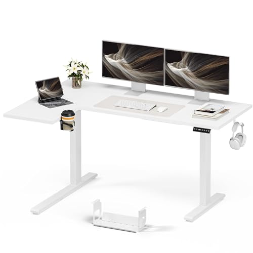 Image of Muvai 71 Inch L Shaped Standing Desk Adjustable Height with Cable Management Tray,Gaming Electric Corner Standing Desk, Sit Stand Computer Table with Reversiable Splice Board, White