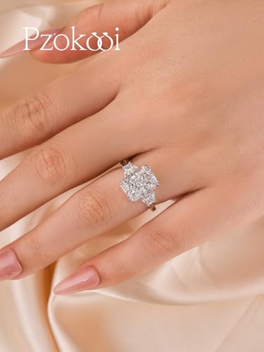 4.5CT Radiant Cut Engagement Ring for Women,925 Sterling Silver Three Stone CZ Simulated Diamond Promise Ring for Wedding,Travel,Daily3