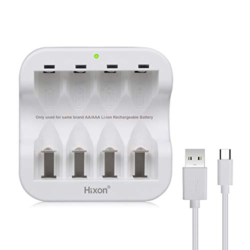 Hixon 4-Bay AA AAA Battery Charger, Q022 Mode for Rechargeable Lithium AA/AAA Batteries,USB Chargr Without Adapter