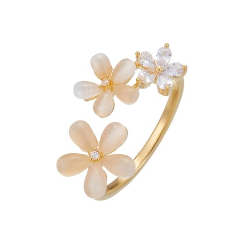 Kokoma Cat Eye Stone Daisy Flower Ring for Women Cubic Zirconia Little Floral Wrap Finger Band Eternity Promise Rings Open Statement Ring Dainty Jewelry Christmas Thanksgiving