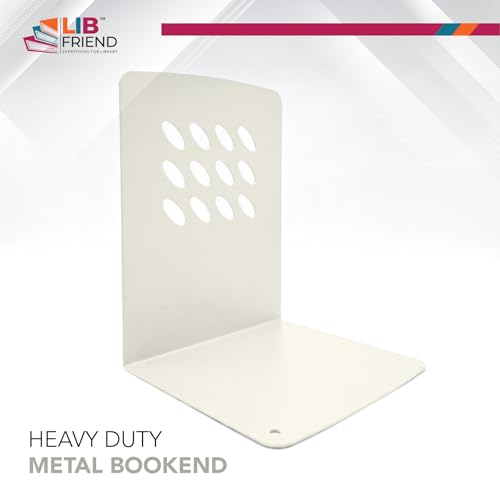 Image of LIBFRIEND Metal Non-Slip Bookends | Powder-Coated L-Shaped Book Holder for Desk, Office, Study Table and Library | Multicolour Options | Set of 2 (Ivory, M)