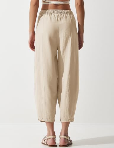 Flygo Women's Wide Leg Baggy Pants Casual Elastic High Waisted Palazzo Harem Slacks Ankle Length Loose Trousers with Pockets(Apricot-L)2