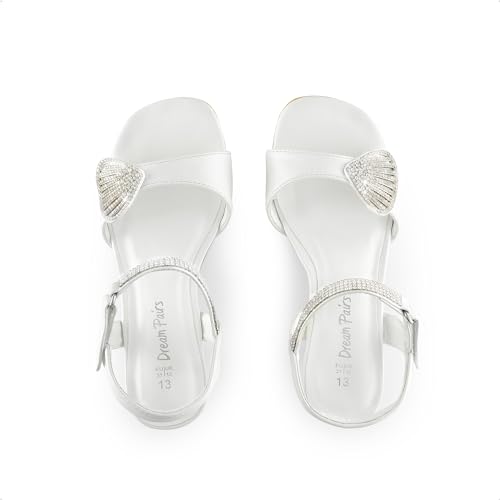 Image of DREAM PAIRS Girls Sandals Ankle Strap Square Toe Low Heel Crystal Shell Wedding Party Flower Dress Shoes for Little Kids /Big Kids