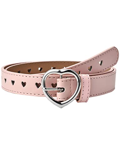 Kiench Girls Leather Belts with Heart Buckle Hollow Out Jeans Dress Pants Belts