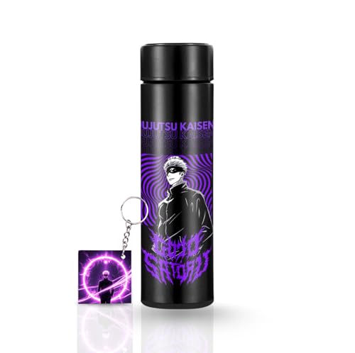 Image of Black Printed Stainless Steel Water Bottle 500ml | Theme Design | Thermos Flask for Hot & Cold Drinks | Leak Proof, Durable, Reusable Bottle for Office, School, Travel (Gojo Satoru Purple Wave Design)