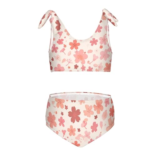 KLL Cherry Blossoms Girls' Two Pieces Bikini Set Quick-Dry Bathing Suit Swimming Suits Adjustable Shoulder Strap