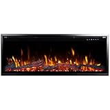 Touchstone Sideline Elite Pro 50' Smart Electric Fireplace- Wall-Mount/Recessed Installation- 6 Realistic Flame Colors- 13-Color Down Lighting- Crackle Sound- 1,500W Heater