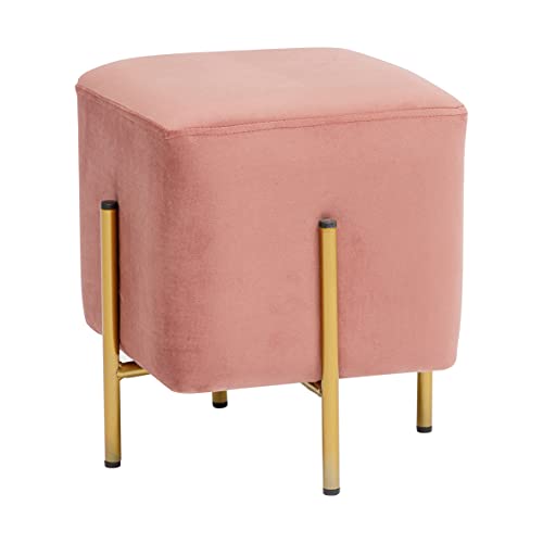Baroni Home Pouf Poggiapiedi Quadrato in Velluto, Pouf da Salotto Imbottito, Pouf Panchetto per Camera da Letto, Rosa Cipria, 33x33x38 cm