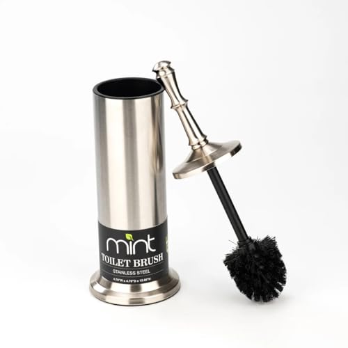 Image of J&V TEXTILES Industrial Toilet Brush, Toilet Bowl Brush with Extra Long Handle Durable Bristles Toilet Scrubber and Covered Holder for Toilet Brush Set (Brished Satin Nickel)