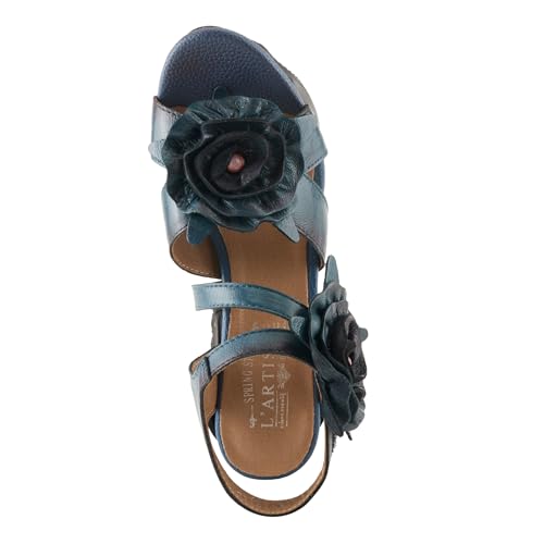Image of Spring Step L'Artiste Shelly - Women's Hand-Painted Floral Leather Platform Sandal with Adjustable Ankle Strap - Artistic Block Heel For Everyday Wear