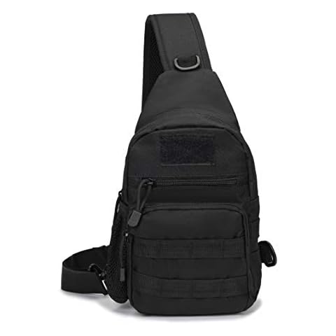 Jipemtra Tactical Sling Bag Pack EDC Military Chest Pack Messenger Bag MOLLE Crossbody Shoulder Daypack Side Utility Bag for Camping Hiking Trekking Cycling Outdoors (Black) Cover