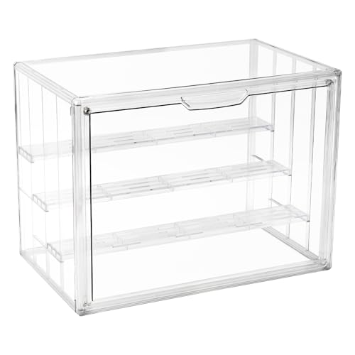 4 Tiers Clear Ddisplay Cases for Collectibles, Acrylic Storage Organizers Box with Magnetic Door, Desktop Clear Showcase with 3 Adjustable Divider Storage Box for Action Figure