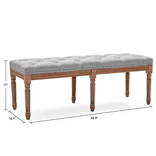 Iroomy Extra-Long Designed Upholstered Tufted Bed Bench Seat For Bedroom, Entryway Wood Bench With Sturdy Wooden Legs, Buttoned Vanity Rectangle Dining Bench,Grey #TOP1