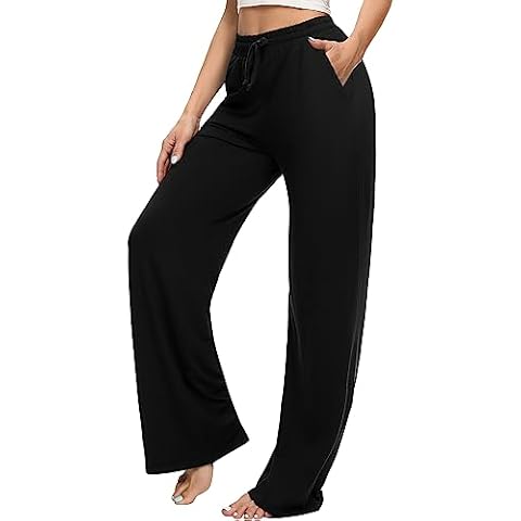 OLIKEME Womens Yoga Sweatpants Wide Leg Lounge Pajama Pants Comfy Athletic Pants for Casual Workout (Black-XL) Cover