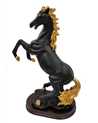 Image of AUGEN Polyresin Black Horse Statue Showpiece for Home Decor Decoration and Gifting (680C, 9 Inch)