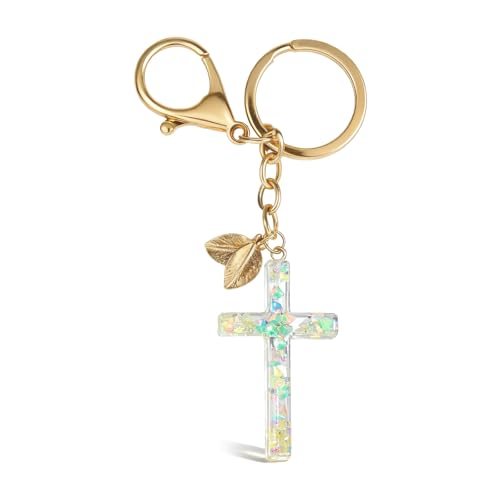 Angyape Cute Christian Cross Keychain for Women Purse Bag Charms Car Key Rings Accessories Flower Design Jesus Faith Gifts