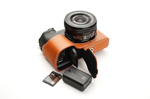 Demi-coque Sony A6400 cuir véritable anti-rayure housse fait main sable brun