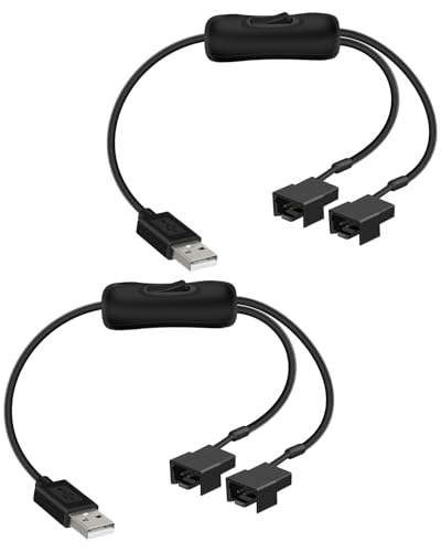 YANBORONSN Kabel adaptera USB na podwójny 3-pinowy i 4-pinowy wentylator PC z włącznikiem/wyłącznikiem, 5 V USB A do wentylatora, kabel rozdzielający do wentylatora PC (2 sztuki, 0,35 m)