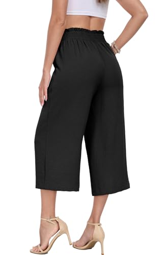 DILIUXING Capri Pants for Women Tie Waist Wide Leg Casual Pants with Pockets Lightweight High-Waist Loose Trousers4