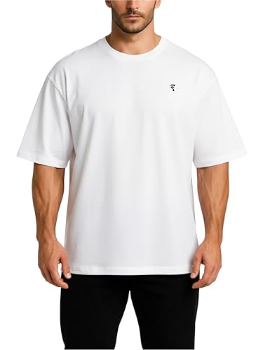 SpartanAesthetics - Pump Cover Gym Shirt Herren Oversize - Fitness T-Shirt Gym Oversize Passform als Pump Cover Tshirt für Bodybuilding (DE/NL/SE/PL, Alphanumerisch, M, Regular, Regular, Weiß)