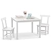 Costzon kids table and chairs 3 pcs premium wood children table and chairs with rubber wood legs acacia wood frame anti slip foot pads toddler table and chair set for boys girls age 3 8 white  urban country home decor