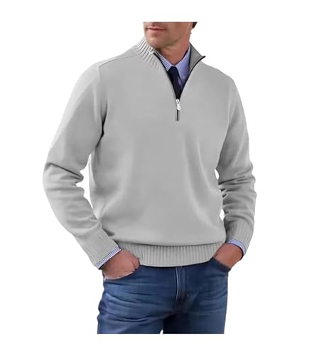 Men's Quarter Zip Up Pullover Long Sleeve Sweaters Fall Mock Neck Sweater Turtleneck Business
