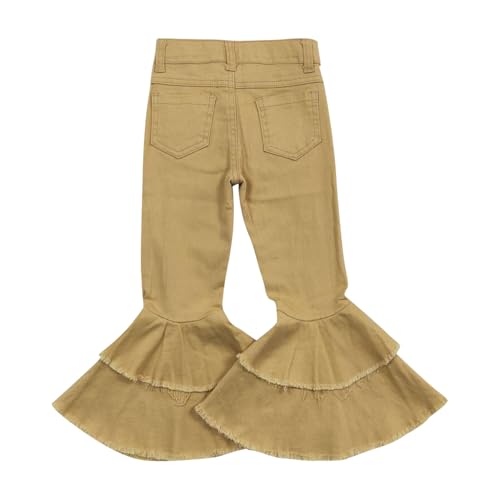 Todder Girl Jeans Solid Orange Bleached Ruffle Bell Bottom2