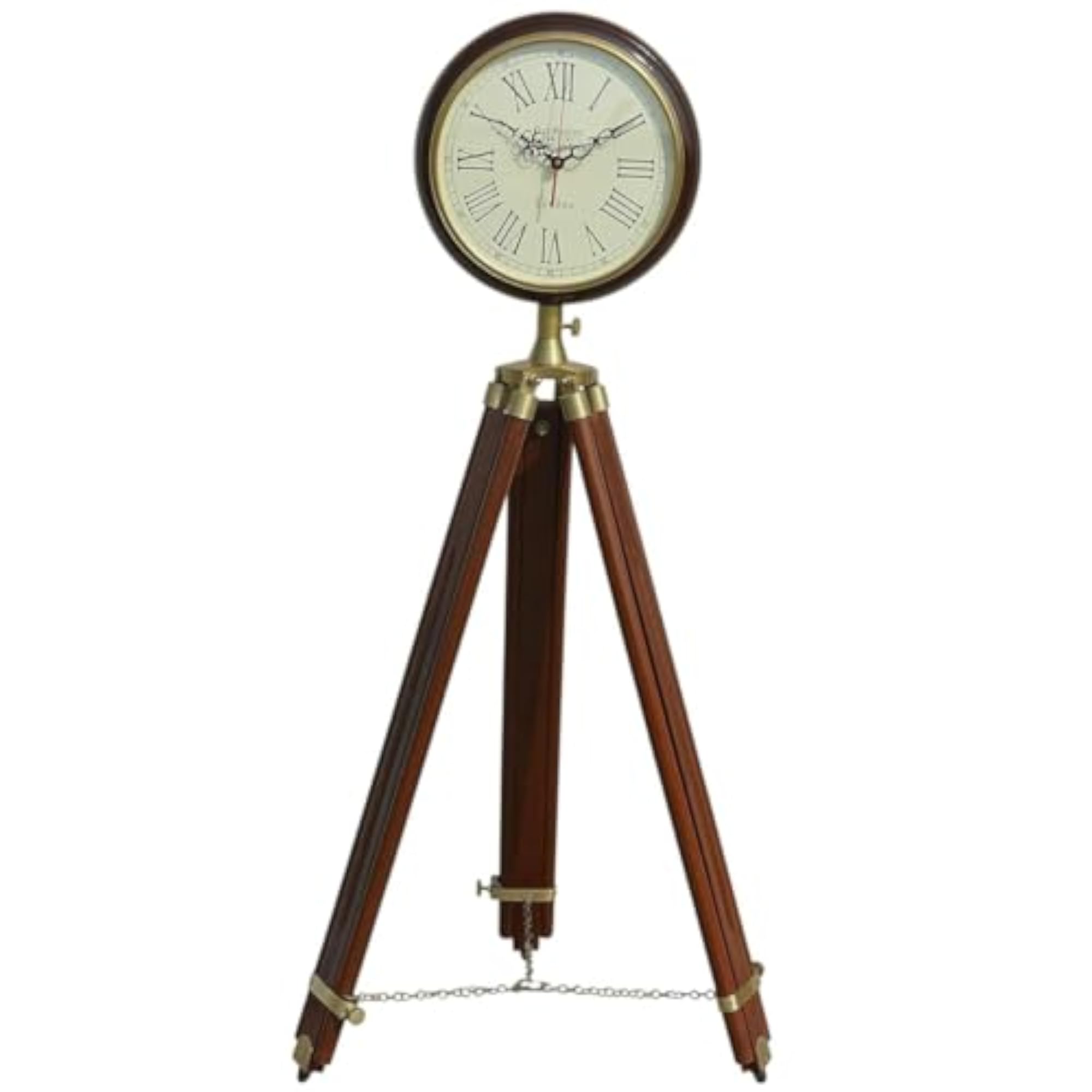 Antique Brass Nautical Tripod Floor Clock, 12-Inch