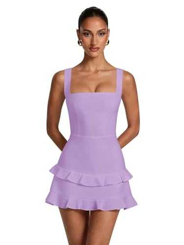 HYKDC Cute Short Lilac Square Neck Crepe Homecoming Dresses for