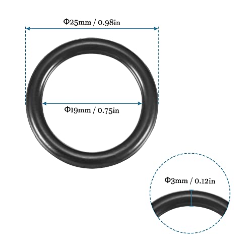 Miniatura 3 de Quarkzman 25mm X 19mm X 3mm Nitrilo Goma Juntas Tóricas X 10uds Redondo Junta Arandela Para Grifo Plomería Reparación Sellado Conexión Negro