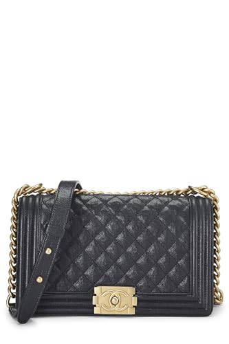 Chanel, Pre-loved Navy Quilted Caviar Boy Bag Medium, Blue
