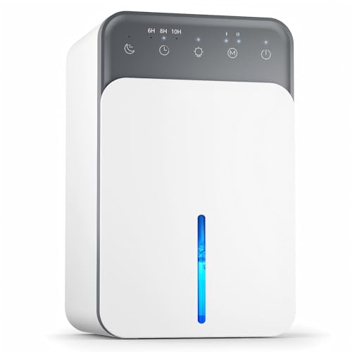 Deshumidificador Silencioso Bajo Consumo 1.5L, Deshumidificador Eléctrico Portátil con Modo Suspensión, Temporizador 6/8/10h y Apagado Automático, Ideal para Baño, Dormitorio y Armarios(520ml/día)