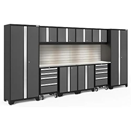 NewAge Products Gray Bold Series 12PC Garage Cabinetry Set · 24-Gauge Steel · Fully Welded · 156" W x 18" D x 76.75" H, 56019