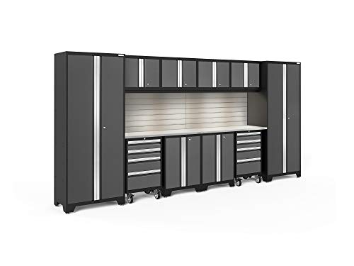 NewAge Products Garage Organization & Storage Cabinets Bold Series in Gray, Include LED Lights, Backsplash, Worktop, Multi-Use lockers, Wall Cabinets, Base Cabinets and Rolling Tool Cabinets, 56019