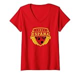 Women's Spain Emblem Badge World Cup Football V-Neck T-Shirt