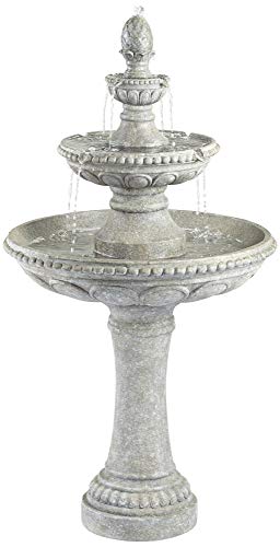 Pineapple 44" High Large Italian Outdoor Decor Old Faux Stone Floor Fountain Waterfall 3-Tier Standing Bowl Cascading Tall Water Feature for Outside Garden Patio Yard Backyard Porch - John Timberland - Thumbnail 6