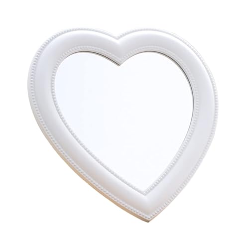 Mokoze Heart Shaped Mirror for Desk or Wall 11 x 10.6 White Vanity Mirror with Stand & Hanging Hole Large Decorative Mirror for Bedroom Dresser Dorm Room Decor Gift for Girls Women