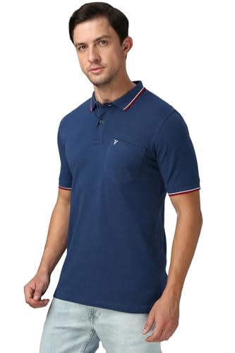 Image of Van Heusen Athleisure Men Solid Cotton Polo T-Shirt with Pocket - Side Slit, Half Sleeve, Regular Fit
