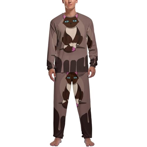 Pyjama homme manche longue Chat Brun en maille premium pour un confort nocturne ultime