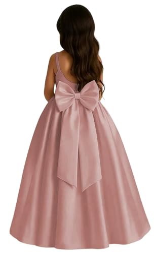 Satin Flower Girl Dress First Communion Dress for Girls Princess Pageant Party Gown with Bow