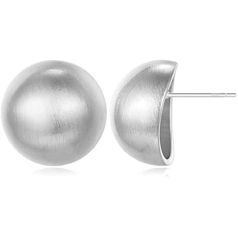 HESSAWELL Ball Stud Earrings Half-ball Mattle Sliver Studs Brushed Button Earrings for Women Fashion Vintage Drop Earrings Fashion Jewelry Cover